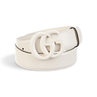 Authentic Gucci White Leather Double G Belt – Tonal Buckle, 27–31in