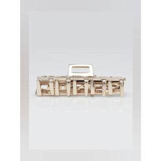 Chanel Goldtone Metal Crystal Logo Printed Hair Claw Clip