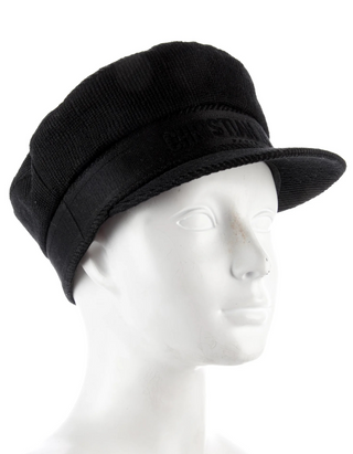 Christian Dior Black Corduroy Logo Printed Newsboy Hat S sz