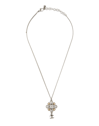 Chanel Silver-tone Strass Interlocking CC Pendant Necklace