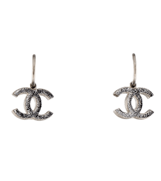 Chanel Silver-tone Glitter Enamel CC Drop Earrings