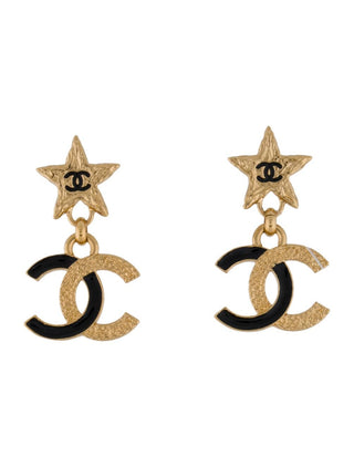 CHANEL Gold-tone 2024 Enamel Star CC Drop Earring