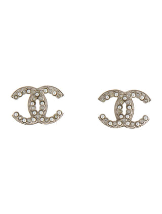 Cute Chanel 2022 Faux Pearl & Strass CC Stud Earrings