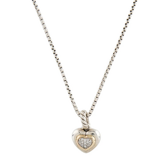 David Yurman Sterling Silver Diamond Petite Cable Heart Pendant Necklace