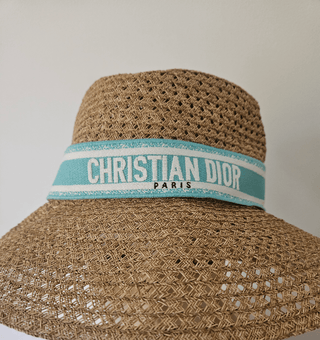 Christian Dior straw hat with embroidered logo trim. size 59.