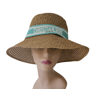 Christian Dior straw hat with embroidered logo trim. size 59.