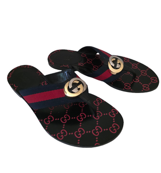 Gucci Blue Red Black Vintage Web Interlocking GG Thong Sandals 36.5 sz