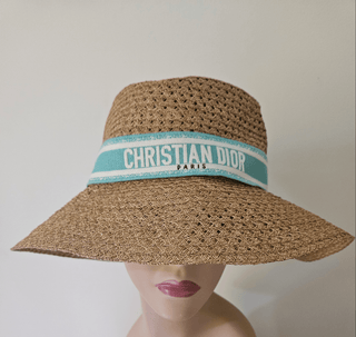 Christian Dior straw hat with embroidered logo trim. size 59.