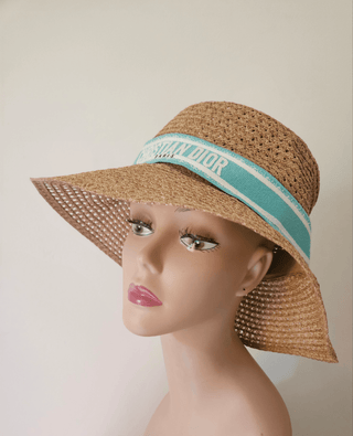 Christian Dior straw hat with embroidered logo trim. size 59.