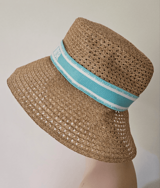 Christian Dior straw hat with embroidered logo trim. size 59.