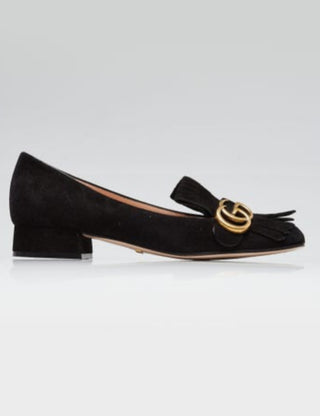 Gucci Black Suede Marmont Loafer Low Heel Pumps 38 sz