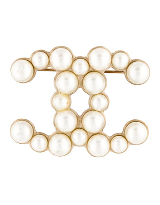 Chanel Gold-tone Faux Pearl Bubbles Interlocking CC Logo Brooch