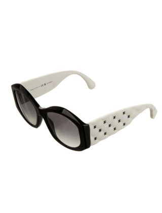 Chanel Black White Interlocking CC Logo Oversize Sunglasses