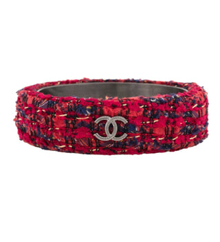 Chanel Red Tweed Interlocking Bangle Bracelet M sz