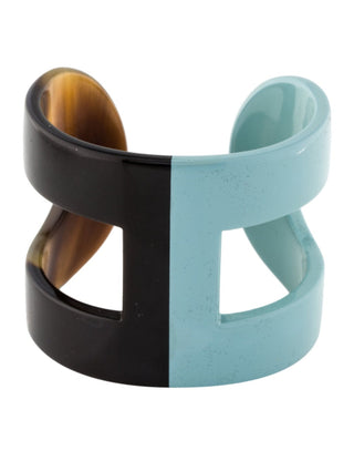 Hermès Blue Brown Horn Resin Ano Wide Cuff Bracelet