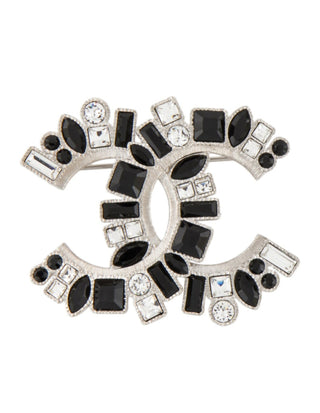 Chanel Silver-tone Strass Resin Interlocking CC Pin Brooch