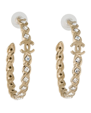 Chanel Gold-tone Strass Inside CC Large Hoop Earrings