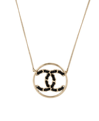 Chanel Leather Gold-tone Interlocking CC Pendant Necklace