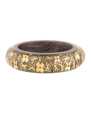 Louis Vuitton Brown Gold-tone Crystal Faux Pearl Resin Inclusion Bangle