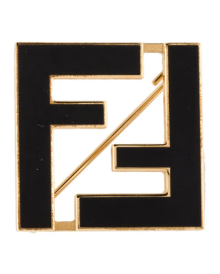 Fendi Gold-tone Forever Fendi FF logo Enamel Brooch