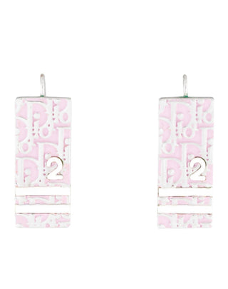 Christian Dior Silver-tone Enamel Trotter Logo Drop Earrings