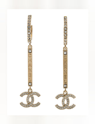 Chanel Gold-tone Strass 'CHANEL' CC Drop Earrings