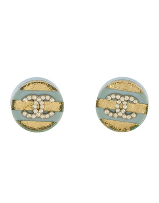 Chanel Gold-tone Blue Resin CC Stud Earrings