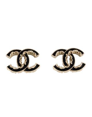 Chanel Gold-tone Enamel Interlocking CC Stud Earrings