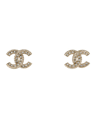 Chanel Gold-tone Strass Interlocking Stud Earrings