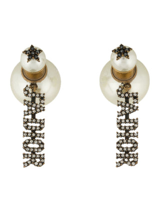 Christian Dior Gold-tone Crystal Faux Pearl Tribales J'Adior Drop Earrings