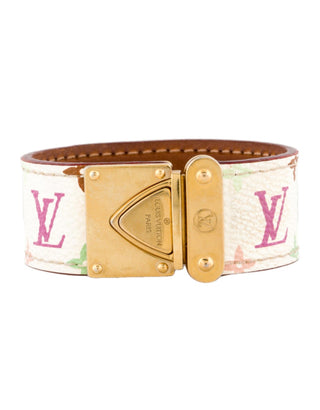 Louis Vuitton Gold-tone Multicolor Leather Koala Lock Bracelet