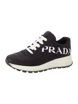 PRADA Black Nylon Logo Printed Sneakers 39.5 EU