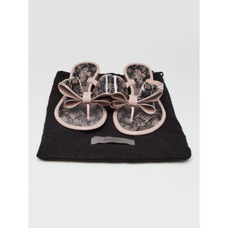 Valentino Beige Black Lace Print Bow Jelly Thong Sandals 38 sz