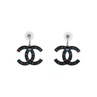 Authentic Chanel 2015 Floral CC Resin Drop Earrings – Black/Pink