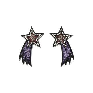 Chanel Black Silver-tone Strass Interlocking CC Shooting Star Earrings