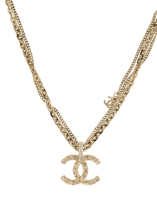 Chanel 2021 Strass Interlocking CC Logo Pendant Necklace