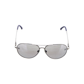 Authentic Chanel Silver Interlocking CC Logo Aviator Sunglasses