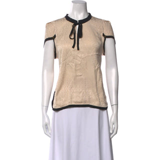 Authentic Louis Vuitton 2011 Beige LV Monogram Tie-Neck Top M
