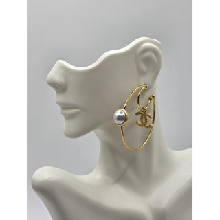 Chanel Gold-tone 2020 Faux Pearl Interlocking Hoop Earrings