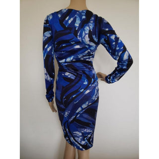 Emilio Pucci Blue Multicolor Signature Print Skinny Dress 6 US Synthetic