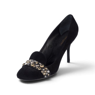 Authentic Louis Vuitton Black Suede Studded Pumps – Logo, IT 40