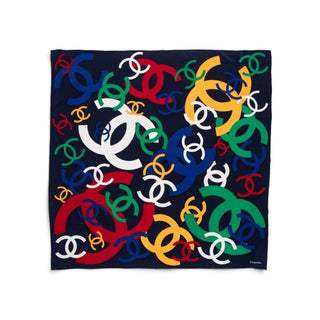 Authentic Chanel Silk Interlocking CC Logo Multicolor Scarf