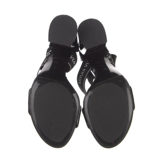 Authentic Louis Vuitton Black Patent Block Heel Sandals – Logo Strap, 39.5