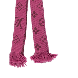 Authentic Louis Vuitton Pink Wool LV Monogram Scarf – Fringe, 66.5in