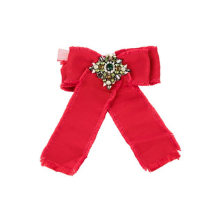 Authentic Gucci Red Grosgrain Bow Brooch Pin w/ Crystals