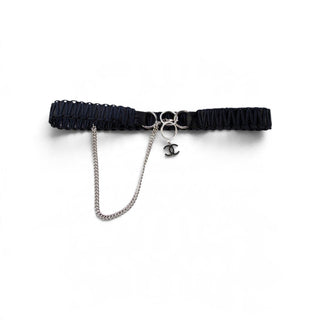 Authentic Chanel 2003 Black Leather Interlocking CC Chain Link Belt XS