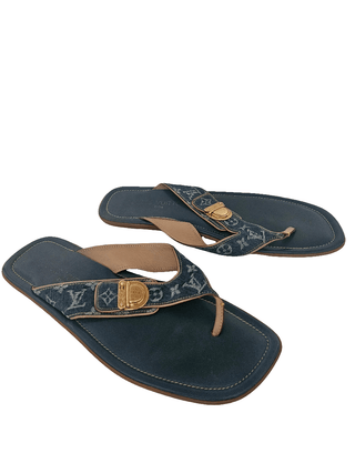 Louis Vuitton LV Monogram Denim LV Monogram Slides 39 sz