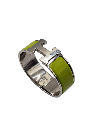 Hermès Palladium-Plated green Enamel wide clic clac bracelet