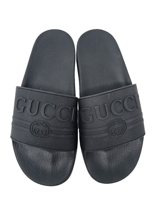 Gucci Black rubber signature logo printed sandals, 40 EU