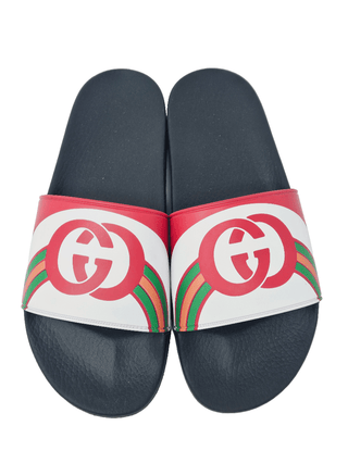 Gucci Red multicolor signature GG logo rubber sandals 40 sz